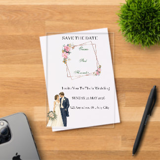 Title Rustic Floral Save The Date Wedding Acrylic Invitations