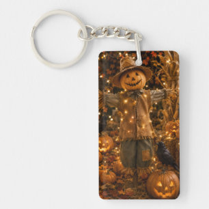 Title Rustic Halloween Scarecrow Acrylic Keychain