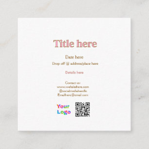 title scan QR contact logo here place date busines Enclosure Card