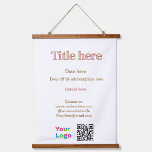 title scan QR contact logo here place date busines Hanging Tapestry
