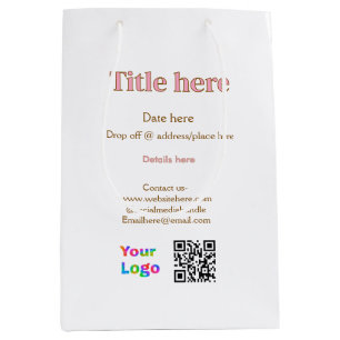 title scan QR contact logo here place date busines Medium Gift Bag