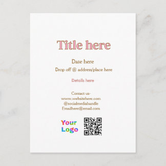 title scan QR contact logo here place date busines Postcard