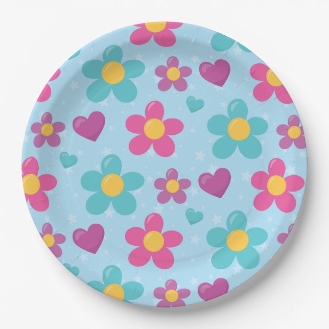 Title: Star-Dusted Blooms Tableware Paper Plate (Front)
