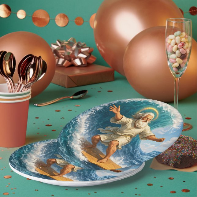 Title surfing Moses biblical art party paper plate (Multi)