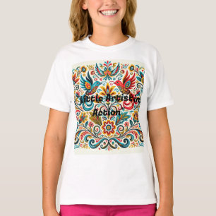 Title: Vibrant Folk Art Floral Pattern T-Shirt