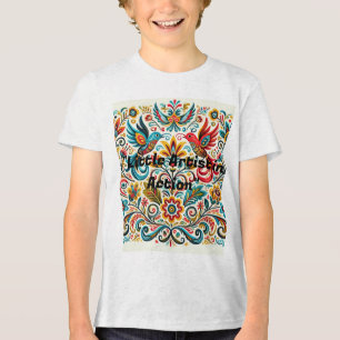 Title: Vibrant Folk Art Floral Pattern T-Shirt Tri-Blend Shirt