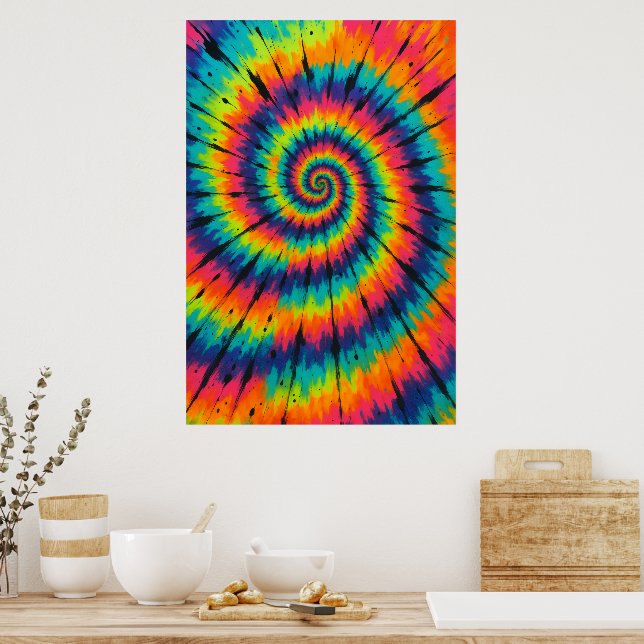 Title: Vibrant Neon Spiral Tie-Dye Art Poster (Kitchen)