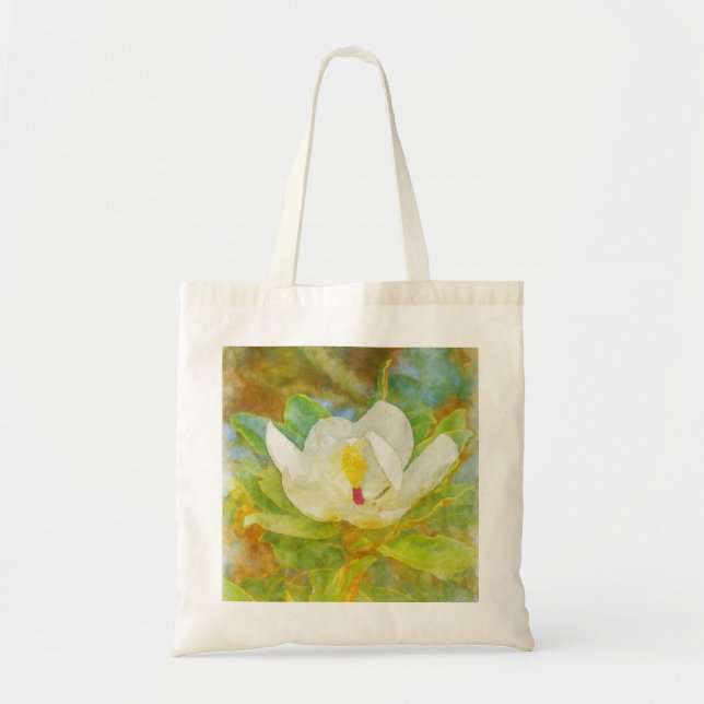 Title Watercolor Magnolia Bloom Tote Bag (Front)