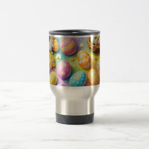 Title whimsical Easter bunny and colourful egg pat Travel Mug