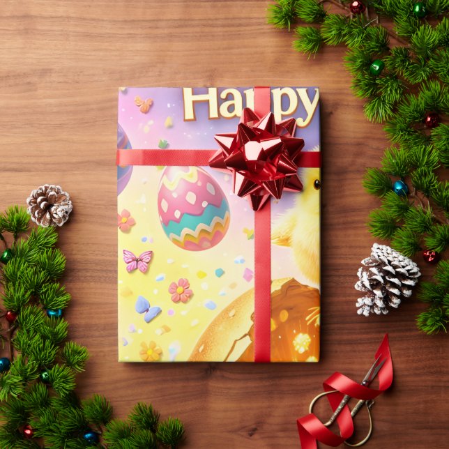 Title whimsical Easter bunny and colourful egg pat Wrapping Paper (Holiday Gift)