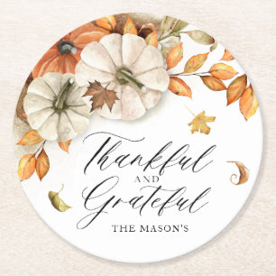 Title Why Thanksgiving Watercolor Pumpkin Round Paper Coaster