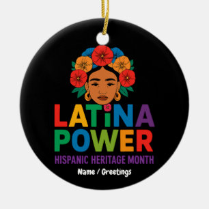Title: Women Latina Power Flowers Hispanic Month Ceramic Tree Decoration