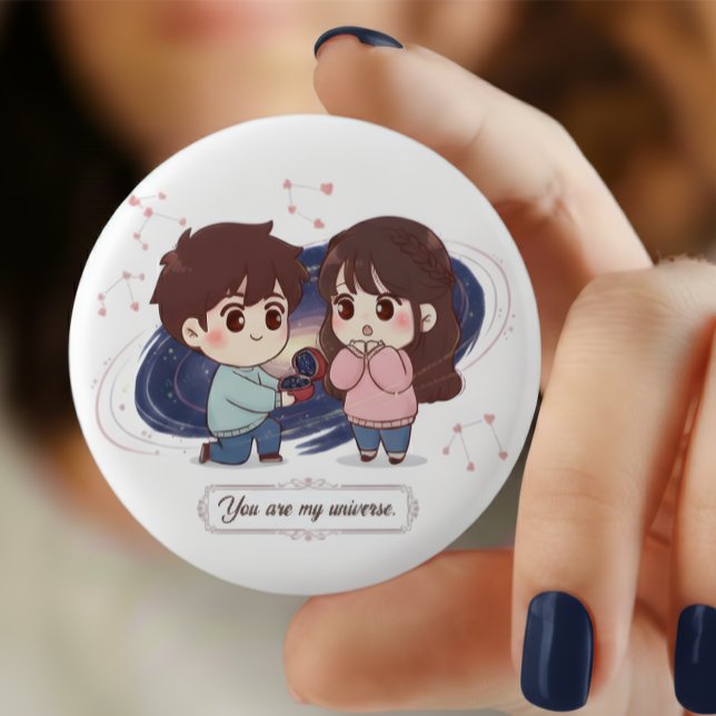 Title: "You Are My Universe" Cute Couple Proposing 3 Cm Round Badge (Creator Uploaded)