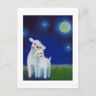 Titled:  Full Moon Sweethearts - lambs sheep love Postcard