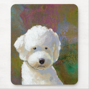 Titled: I'm Thinking About It - adorable white dog Mouse Mat