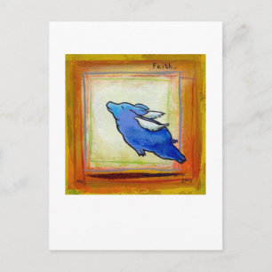 Titled:  Little Blue Pig - flying hope faith ART Postcard