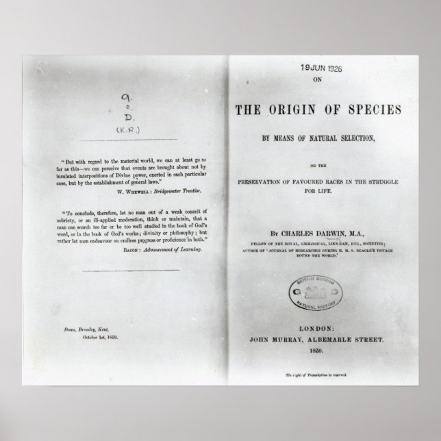 Titlepage to 'On the Origin of Species' Poster (Front)