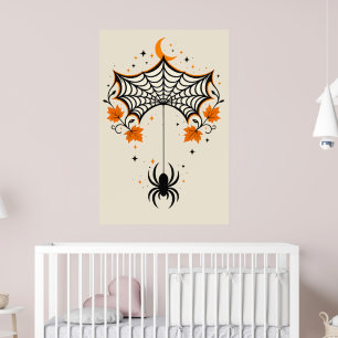 TitleVintage Spider Web & Crescent Moon Retro Ha Poster