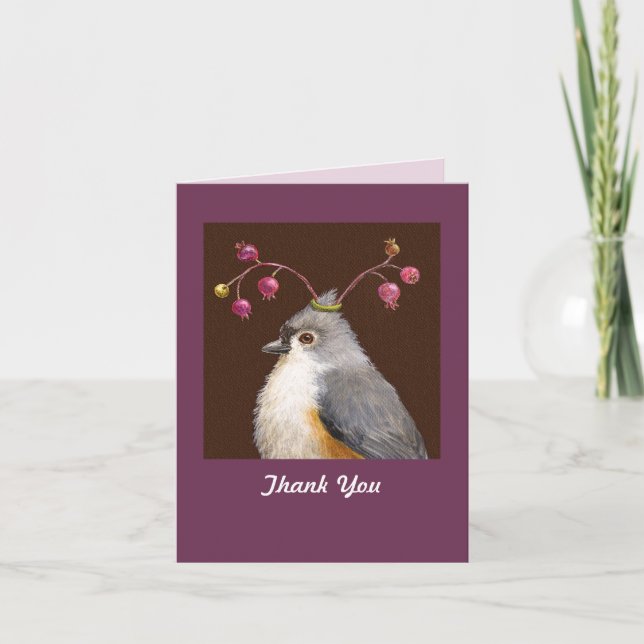 Titmouse and berries thank you notecard (Front)