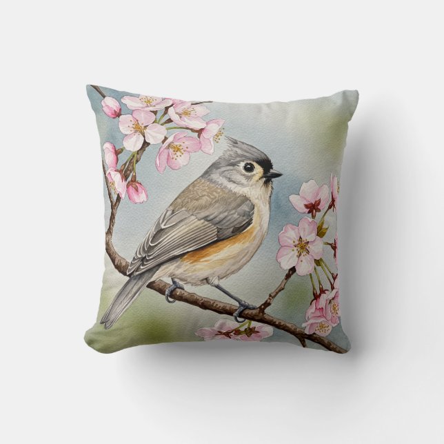 Titmouse Sakura  Pillow (Front)