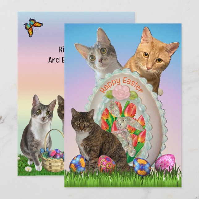 Tito, Taz, Annie Cat Easter Greetings Flat Card (Front/Back)