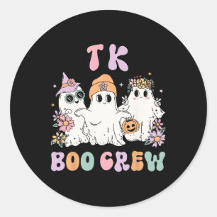 TK Boo Crew Retro Groovy Halloween Floral Ghost TK Classic Round Sticker