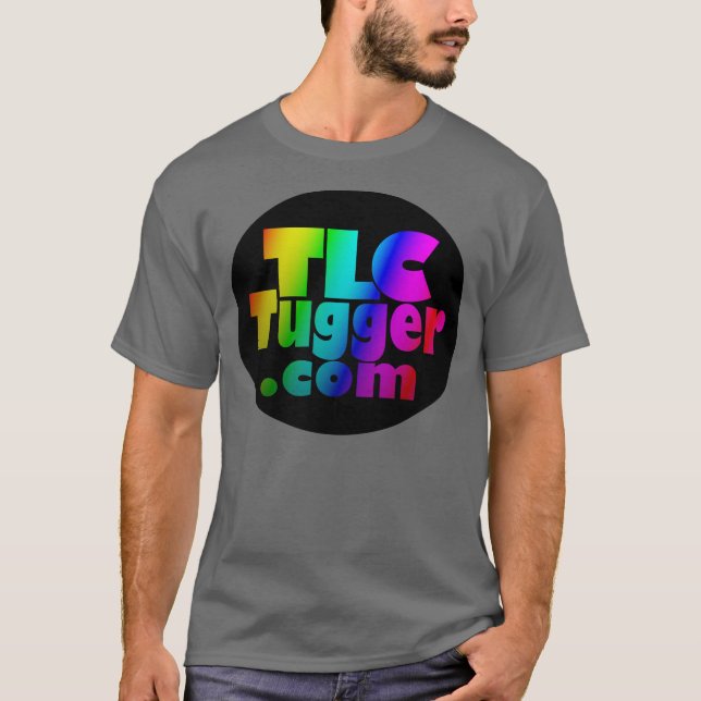TLC Tugger Logo - rainbow in black oval T-Shirt (Front)