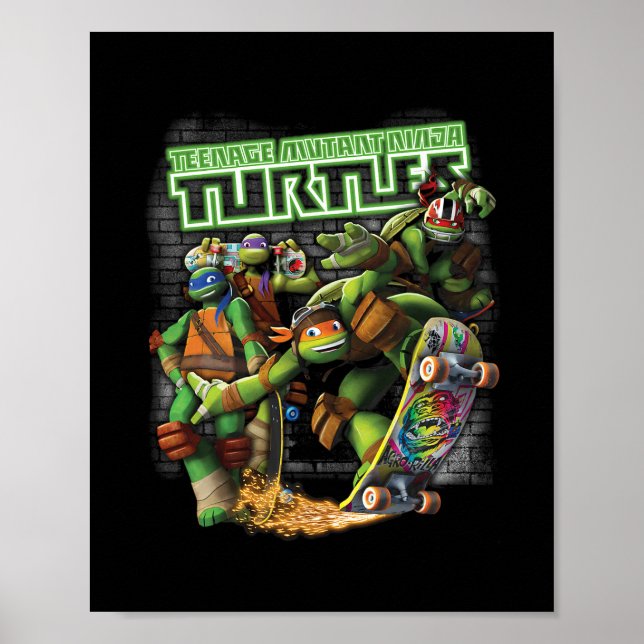 Tmnt Ninjas Neon Skateboarding  Poster (Front)
