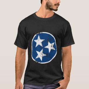 Tn 3 Star Distressed Blue And White Tennessee Stat T-Shirt