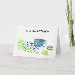 To A Special Teacher Watercolor Coffee & Lavenders Holiday Card
