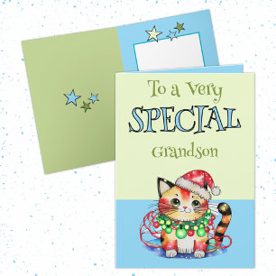 To a Very Special Grandson at Christmas blue Holiday Card