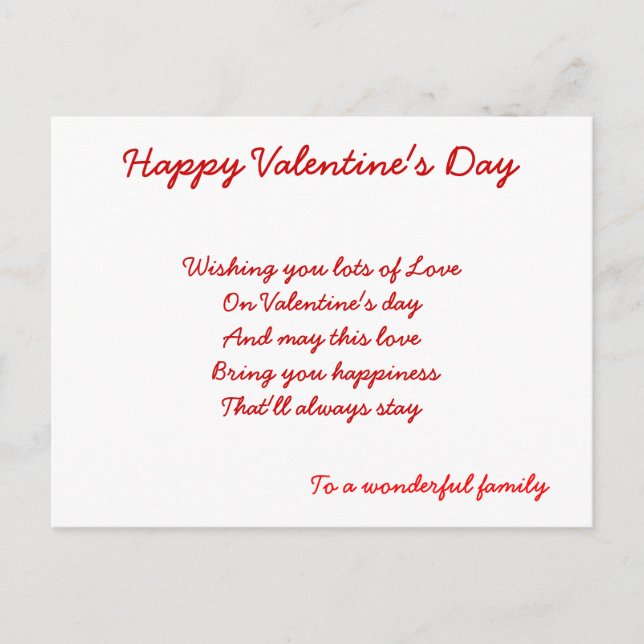 To a wonderful family valentines cards (Front)