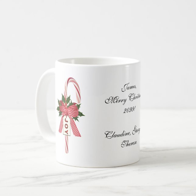 To and From Folks Candy Cane "Joy" Christmas Coffee Mug (Front Left)