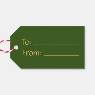 To and From Green Gold Elegant Simple Christmas Gift Tags