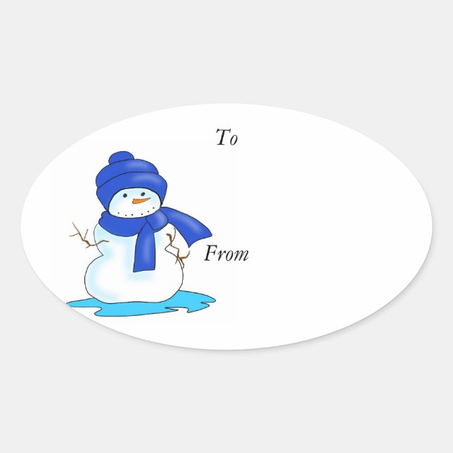 To and From label with a snowman in blue (Front)
