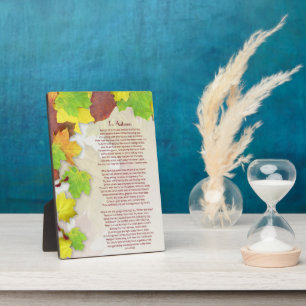 To Autumn Poem by John Keats Plaque
