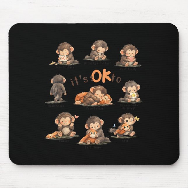 to Be Different Autism Awareness Baby Monkey Punch Mouse Mat (Front)