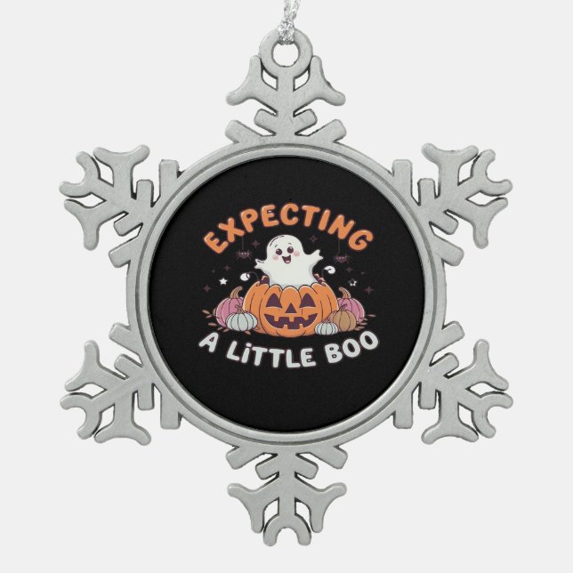 To Be Expecting Little Boo Snowflake Pewter Christmas Ornament (Front)