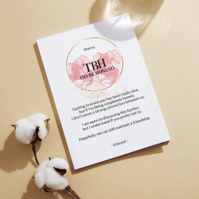 To Be Honest (TBH) Pink Breakup Card (To Be Honest Breakup Card for those difficult conversations,)