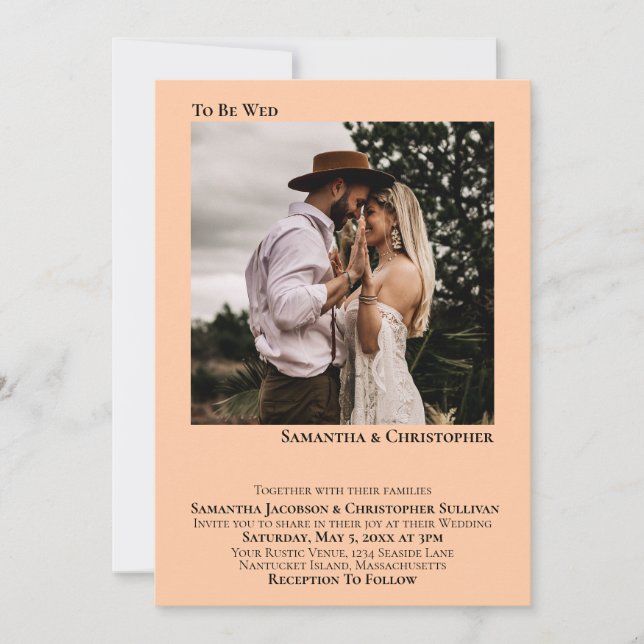 To Be Wed Minimalist Coral Peach Photo Wedding Invitation (Front)