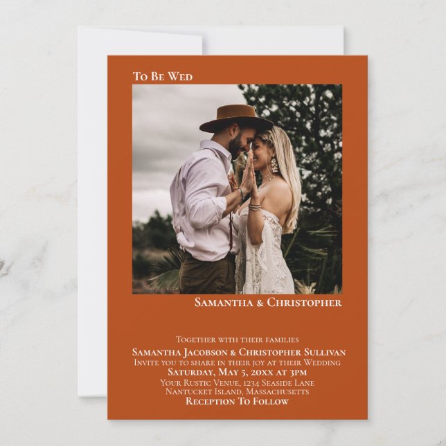 To Be Wed Minimalist Rust Orange Photo Wedding Invitation (Front)