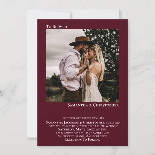 To Be Wed Modern Minimal Burgundy Photo Wedding Invitation (Front)