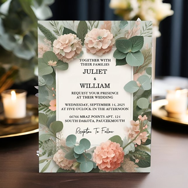 To Blush pastel Peach Mint Moss Sage Green Wedding Invitation (Creator Uploaded)