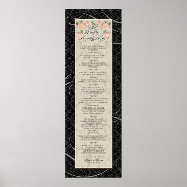 To Build a Lasting Love - Black Damask Peach Roses Poster (Front)