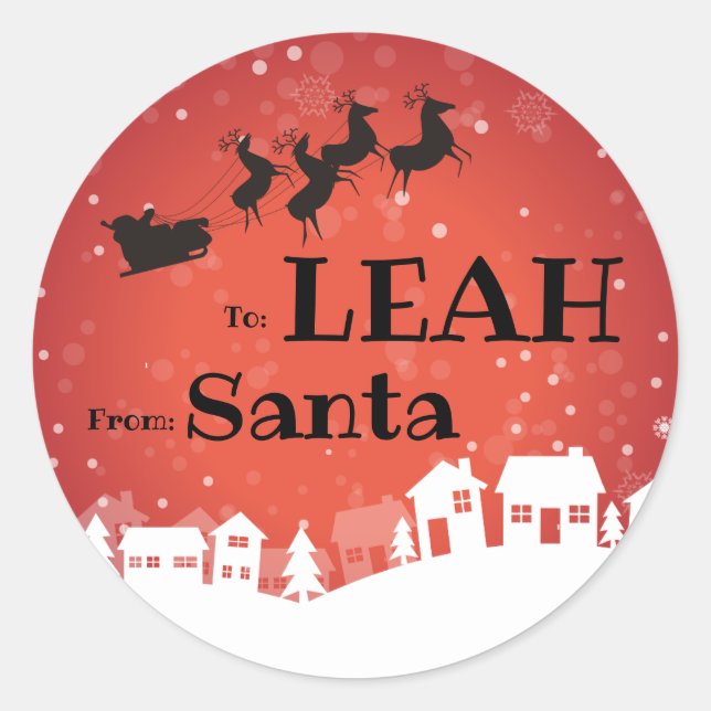 To Child From SANTA Gift Label Houses and Sleigh (Front)