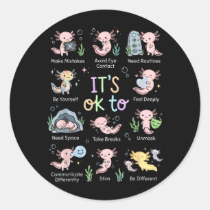 to Cute Axolotl Autism Awareness Month 2026 Kids Classic Round Sticker