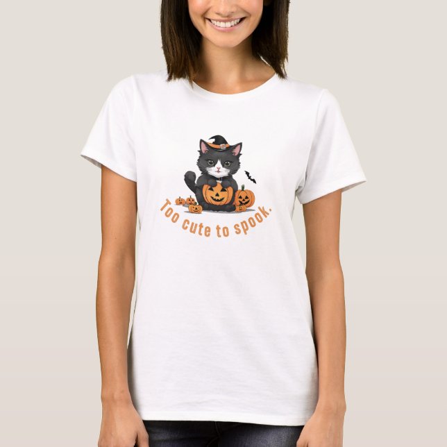 To Cute to spook | Cute Kitten Halloween T-shirt (Front)