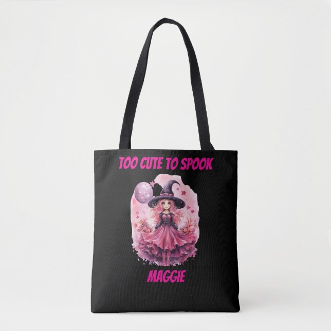To Cute To Spook Witch Personalised Halloween Tote Bag (Front)