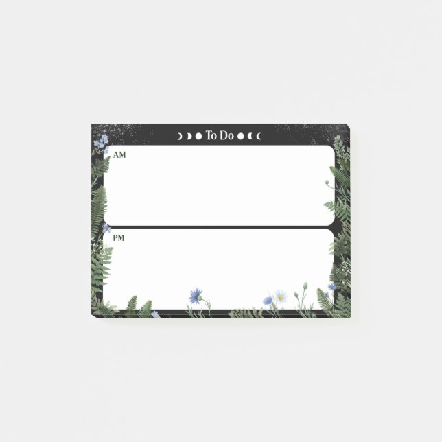 To-Do AM/PM Post-it Note - Dark Whimsical Design (Front)