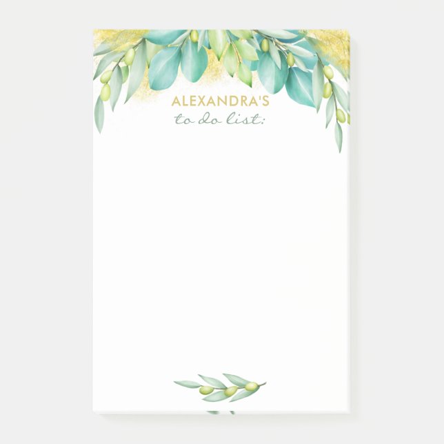 To Do Greenery Eucalyptus Leaves Olive Branches Post-it Notes (Front)